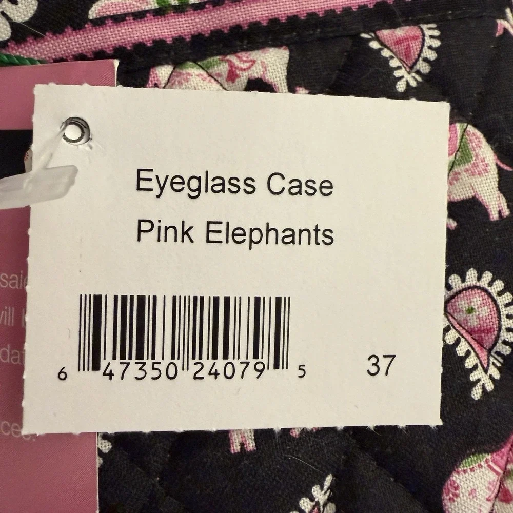 Vera Bradley Pink Elephants Black Eyeglass Case Retired NEW W tags Charming Pink